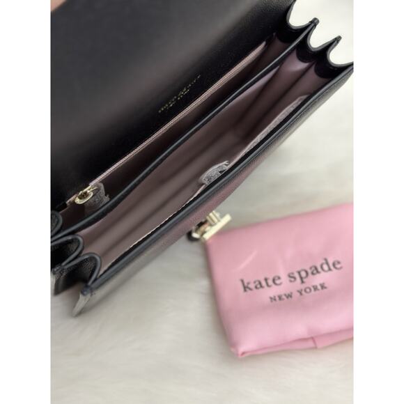 Kate Spade Locket Large Flap Crossbody Bag Black Pebbled Leather Chain Strap NWT - Picture 4 of 5